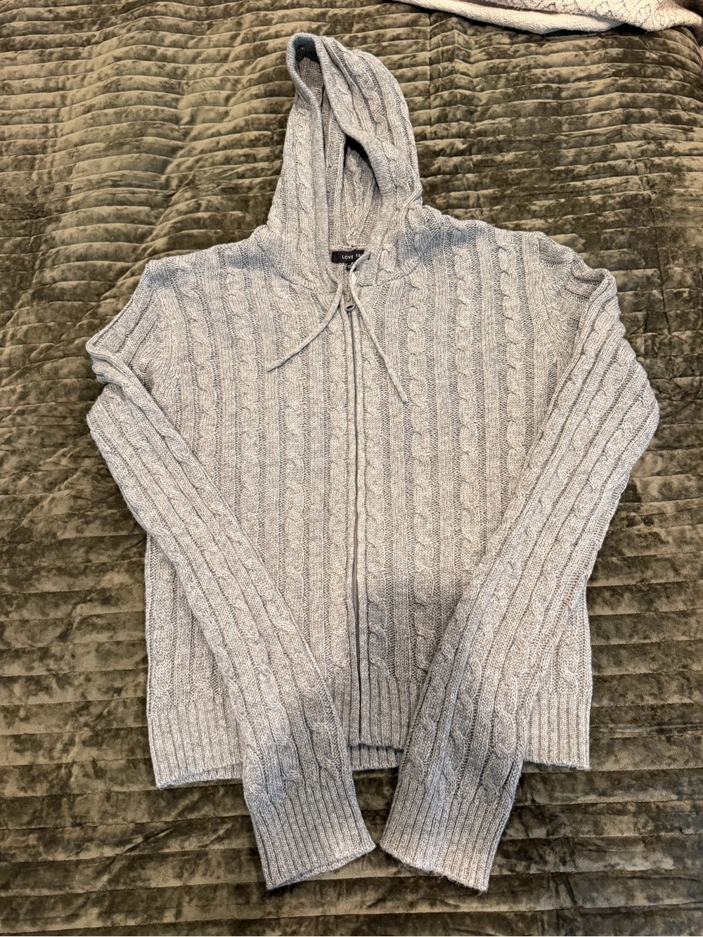Love Tree Cable Knit Zip Up Hoodie Sweater Heather Gray Small NWT